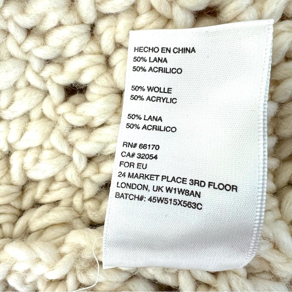 ECOTE Natural Cream Wool Blend Fringe Shaggy Knit Hoodie Zipper Vest Sz M NWT - Picture 13 of 13